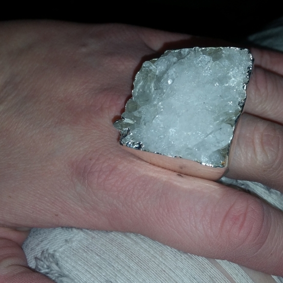 Chunky Amethyst / Clear Quartz Druzy Rings Silver! - Picture 7 of 7